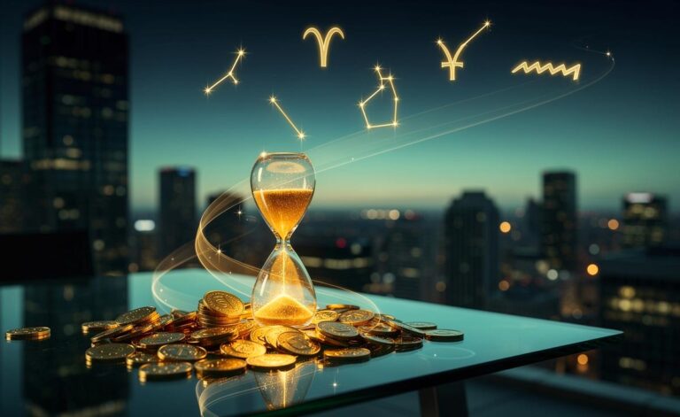 Illustration von [fünf Sternzeichen, die ab dem 24. März 2026 ihren Wohlstand steigern]