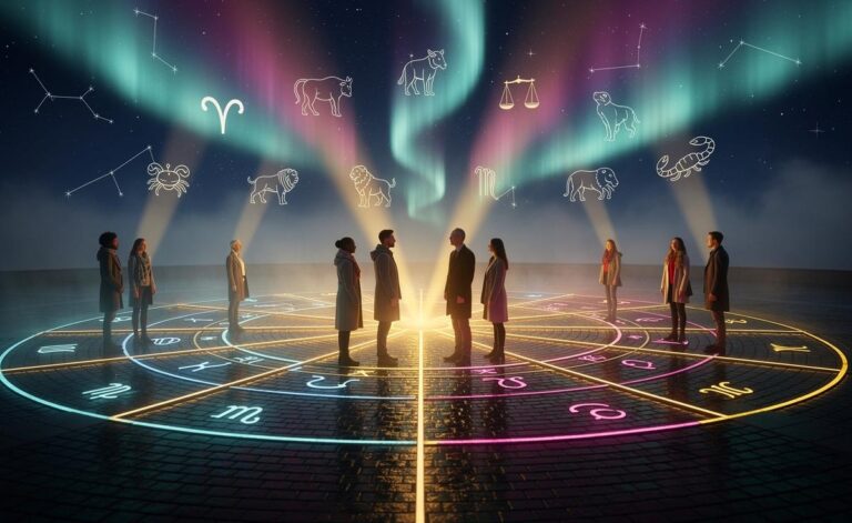 Illustration von acht Sternzeichen, die am 24. März 2026 transformative Begegnungen erleben