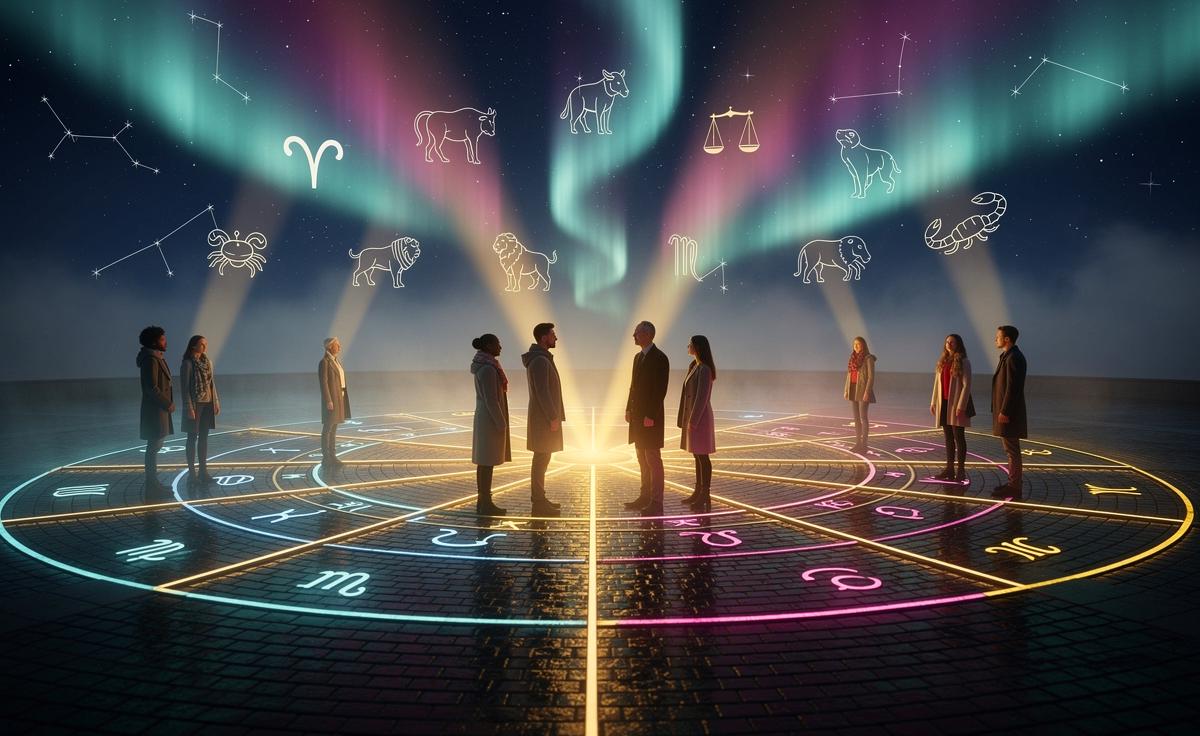 Illustration von acht Sternzeichen, die am 24. März 2026 transformative Begegnungen erleben