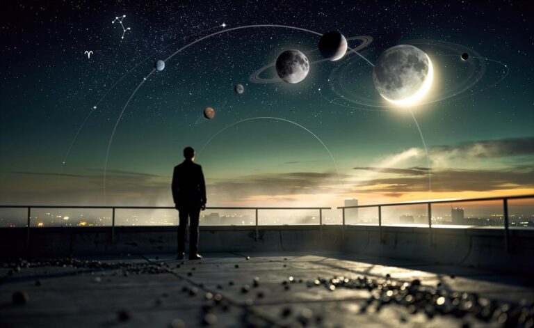 Illustration von Tageshoroskop am 28. März 2026 mit Widder-Saison, Mondphase und Planetentransiten