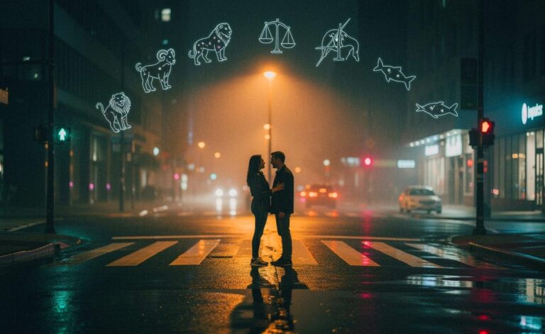 Illustration von sechs Sternzeichen, die am 24. März 2026 unerwartete romantische Chancen anziehen