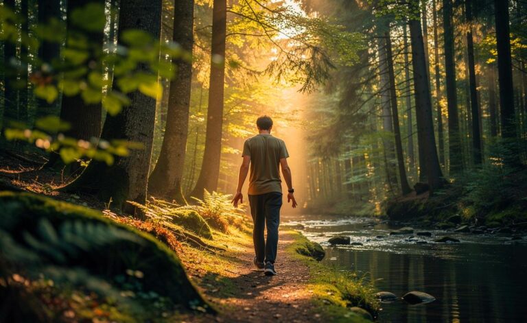 Illustration von Spaziergängen im Wald, die laut Förstern die mentale Gesundheit fördern und Stress reduzieren