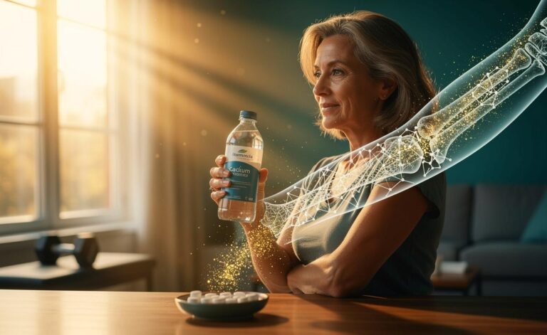 Illustration von [der nachlassenden Knochendichte ab 40 und der vorbeugenden Wirkung der Kalziumeinnahme]