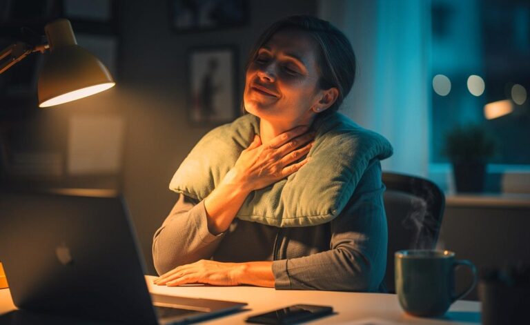 Illustration von Nackenschmerzen ab 40 und Entspannungstechniken für die Nackenmuskulatur