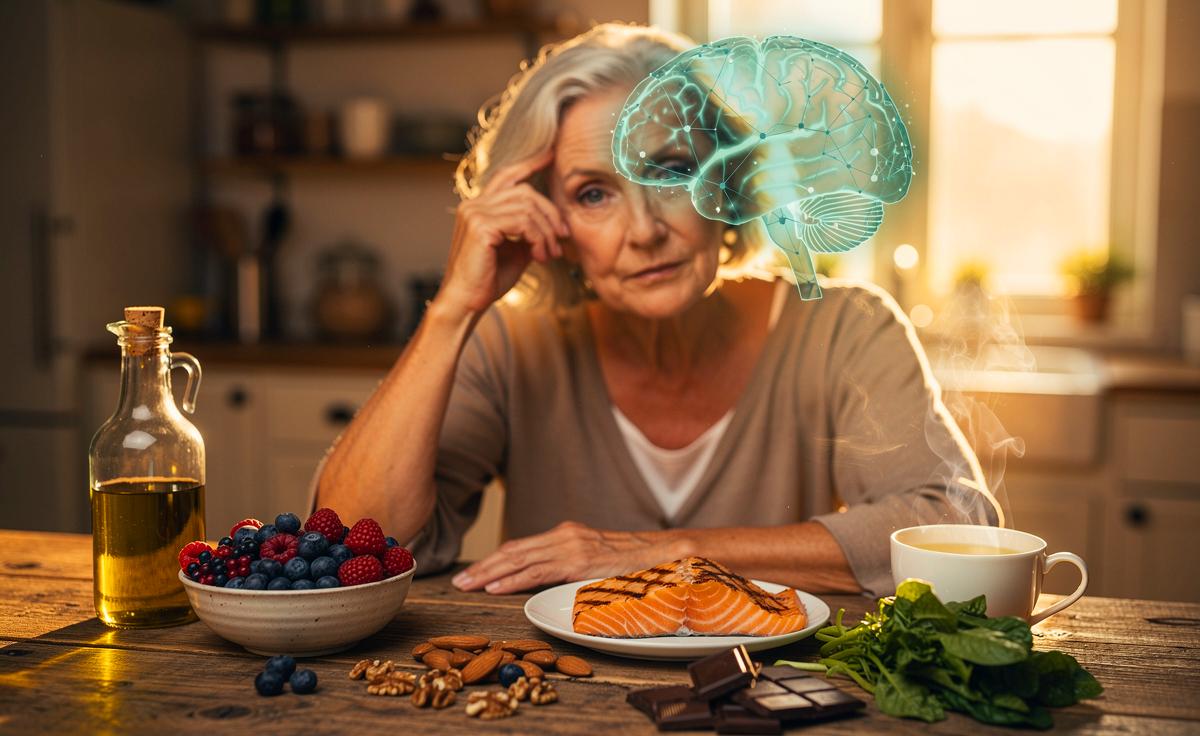 Illustration von dem Nachlassen der Gedächtnisleistung ab 60 und der Ernährung, die sie stärkt