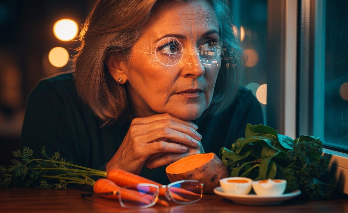 Illustration von altersbedingtem Sehverlust ab 50 und der unterstützenden Wirkung von Vitamin A auf Netzhaut und Hornhaut