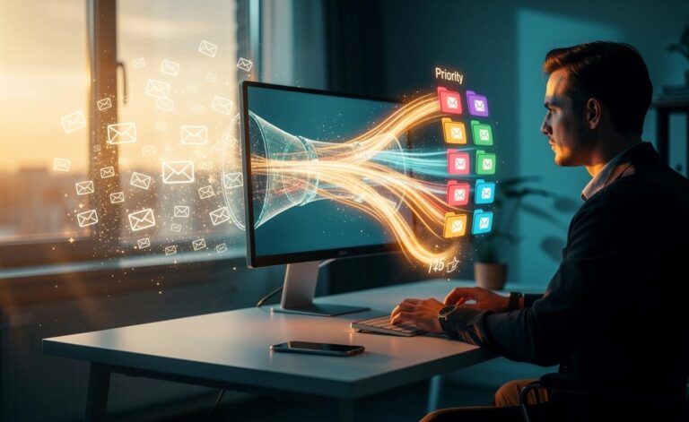 Illustration von automatischen E‑Mail‑Filtern zur Produktivitätssteigerung