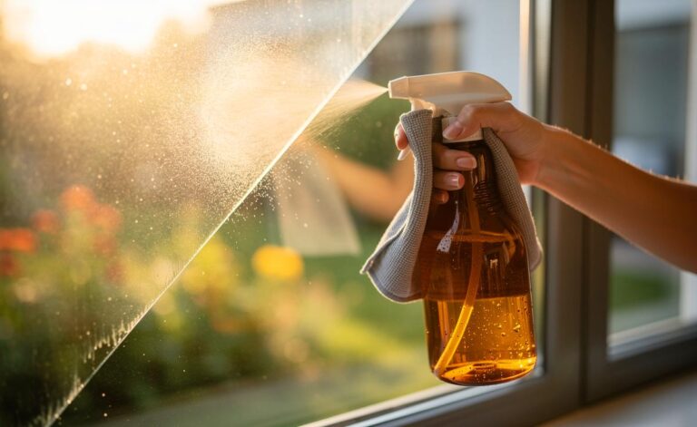 Illustration von einem Essig-Wasser-Mix zur streifenfreien Fensterreinigung als Ersatz für Glasreiniger-Sprays