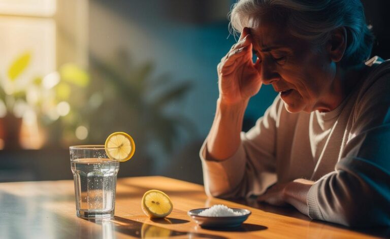 Illustration von häufigen Kopfschmerzen ab 60 als Hinweis auf Dehydrierung und Strategien zur Vorbeugung