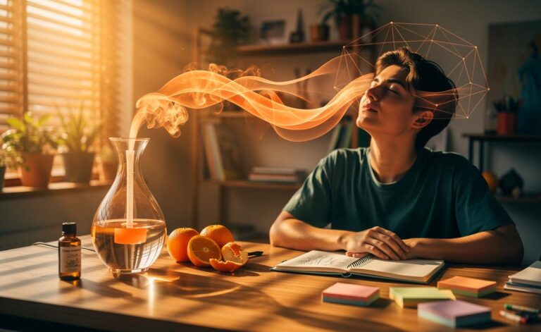 Illustration von [Orangenduft, der Hemmungen löst und Kreativität natürlich fördert]